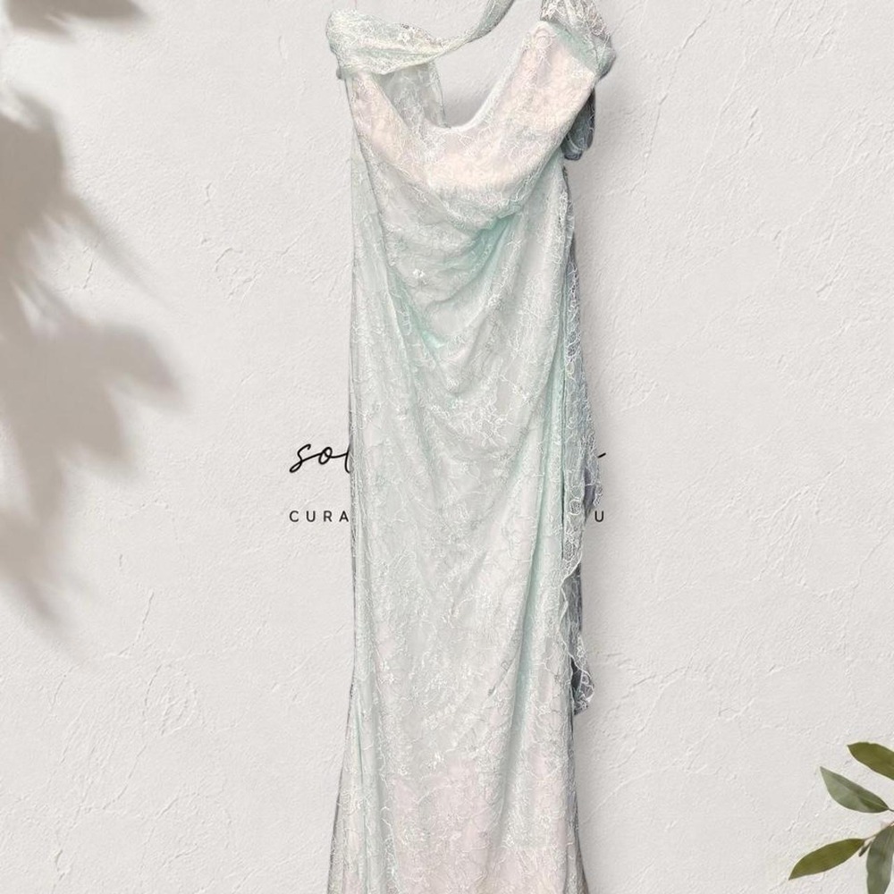 Double Crazy Tiffany Blue Lace Maxi Dress One Shoulder Ruffle Fairycore Large
